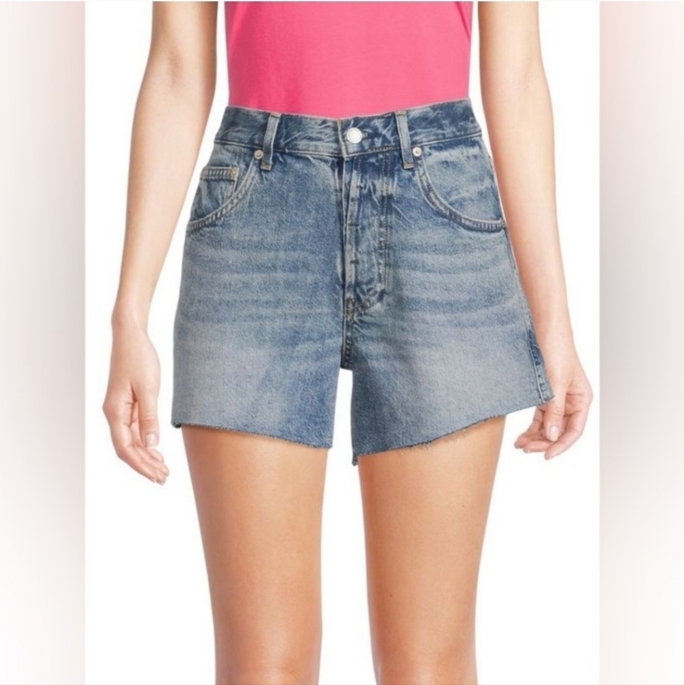 We The Free Ivy Mid-Rise Cut Off Denim Jean Shorts Size 30 Frayed Raw-Cut Hem